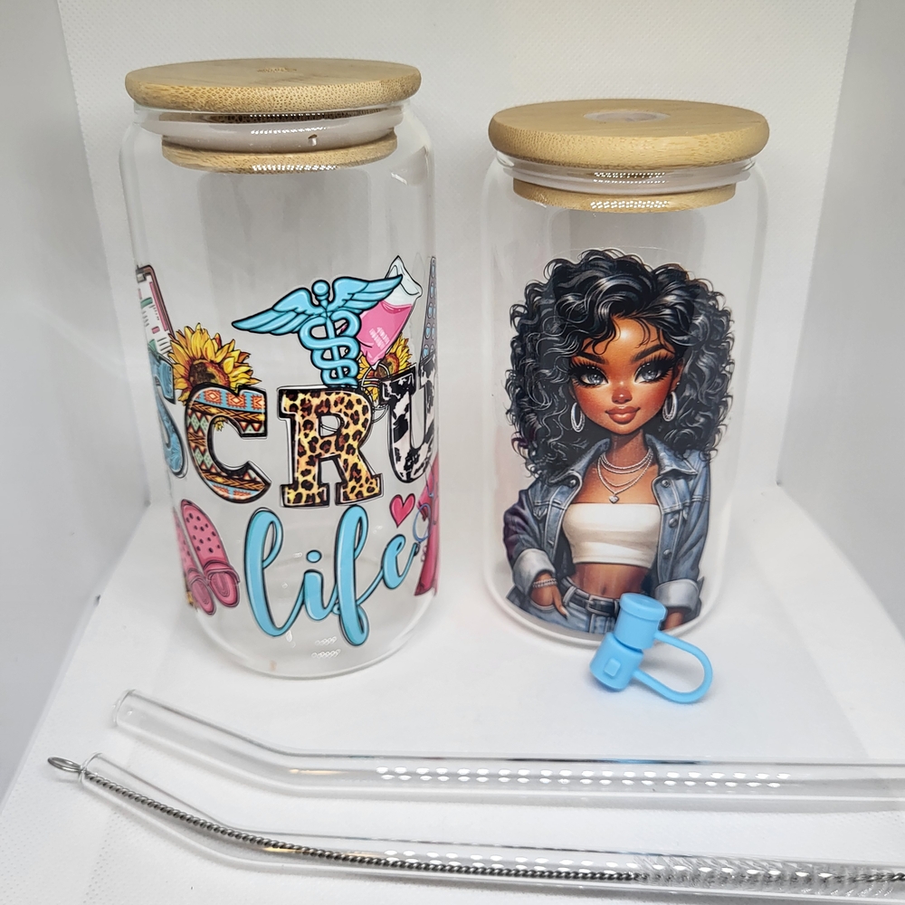 Stylish Glass Tumbler Set with Bamboo Lids